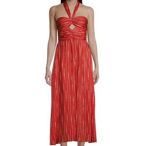 $395 NWT SACHIN & BABI Reid Orange Shibori Stripe Halter Maxi Dress Sleeveless 6